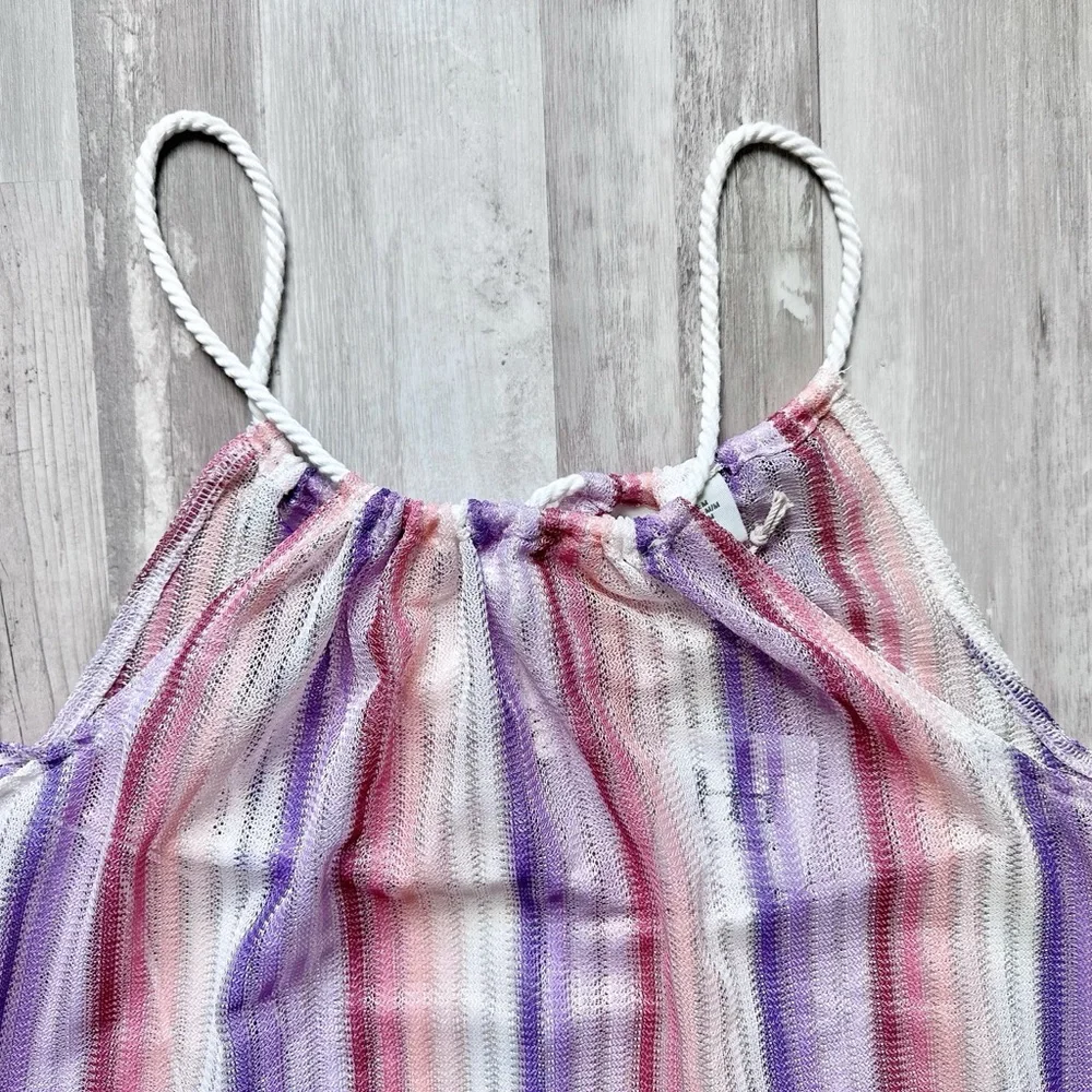 Haute Hippie Boho Pink & Purple Striped Beach Cover Up Dress w/ Pockets | Size M - Picture 6 of 12